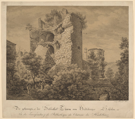 Der Gesprengte und der Bibliotheke Thurm von Heidelberger Schloß (The Exploded Tower and the Library of Heidelberg Castle) by Ernst Fries (German, 1801 - 1833), 16X12"(A3)Poster Print