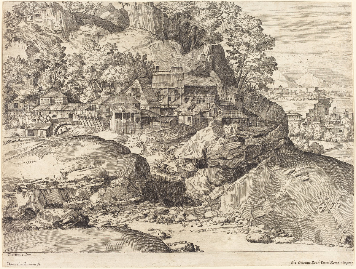 Landscape with a Mill by Dominique Barrière after Titian (French, probably 1610/1620 - 1678), 16X12"(A3)Poster Print