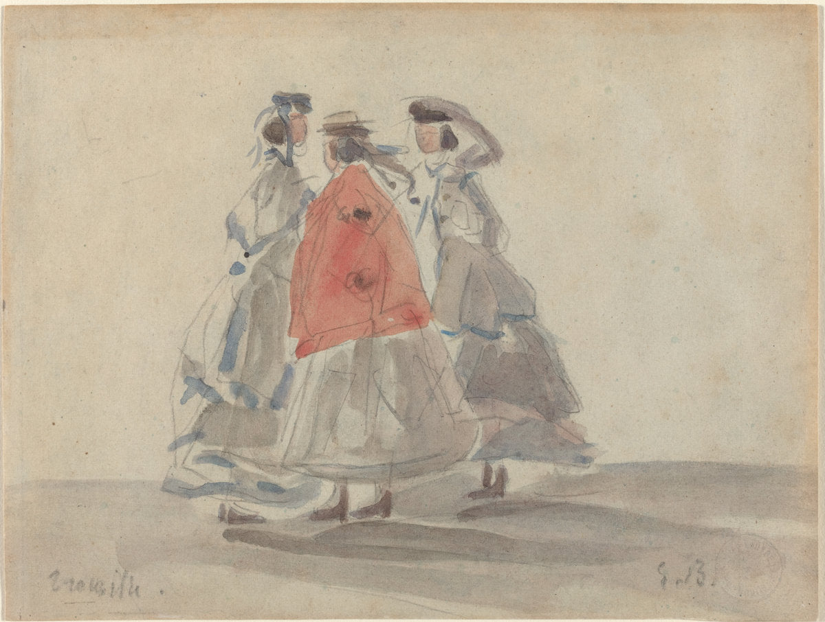 Three Women at Trouville by Eugène Boudin (French, 1824 - 1898), 16X12"(A3)Poster Print