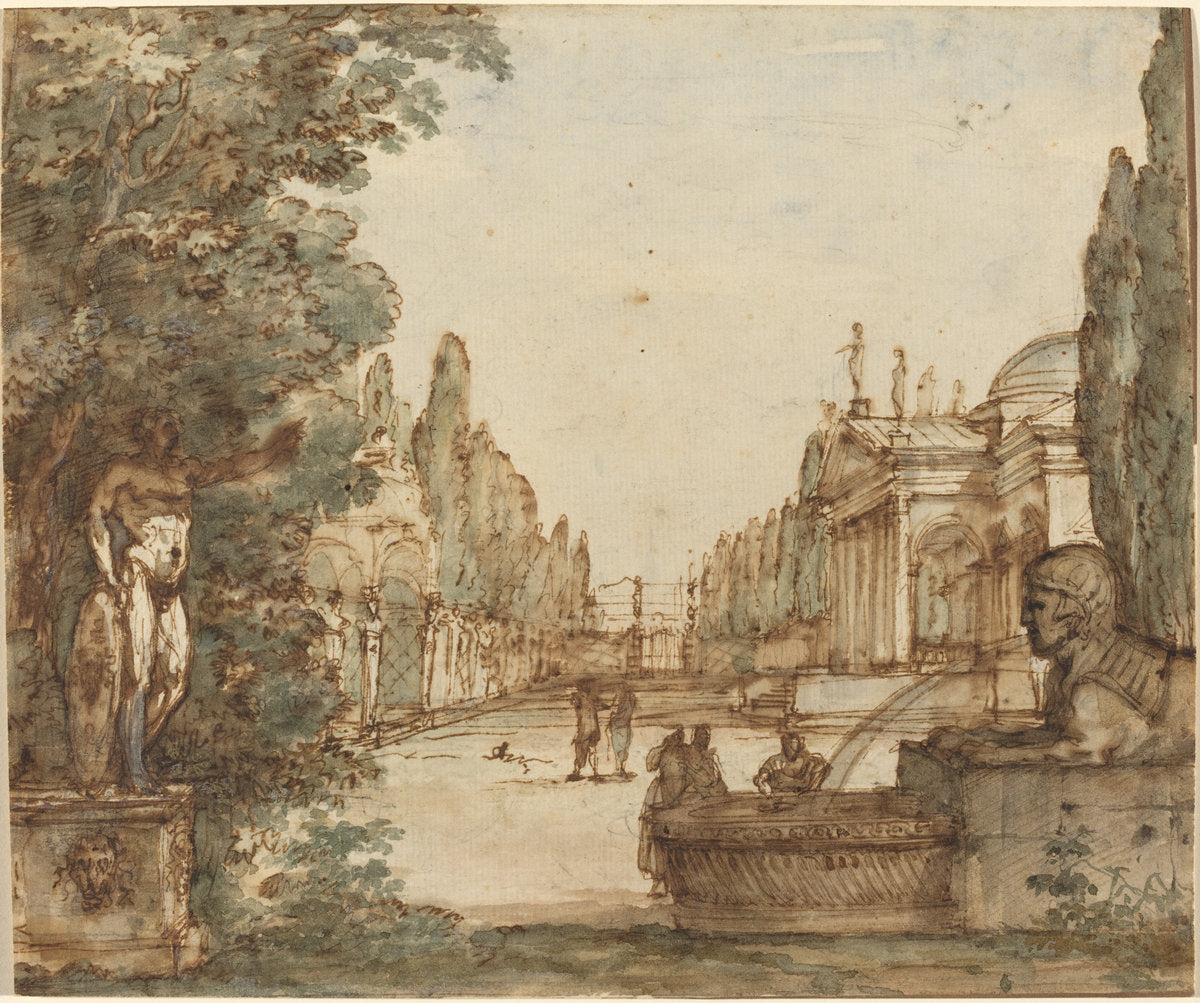 Capriccio with a Palladian Villa by Mauro Antonio Tesi (Bolognese, 1730 - 1766), 16X12"(A3)Poster Print