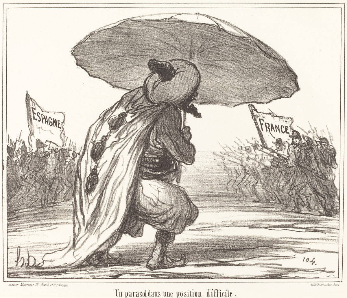 Un Parasol dans une position difficile by Honoré Daumier (French, 1808 - 1879), 16X12"(A3)Poster Print