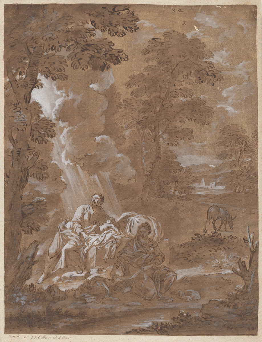 The Rest on the Flight into Egypt by Carlo Antonio Tavella (Italian, 1668 - 1738), 16X12"(A3)Poster Print