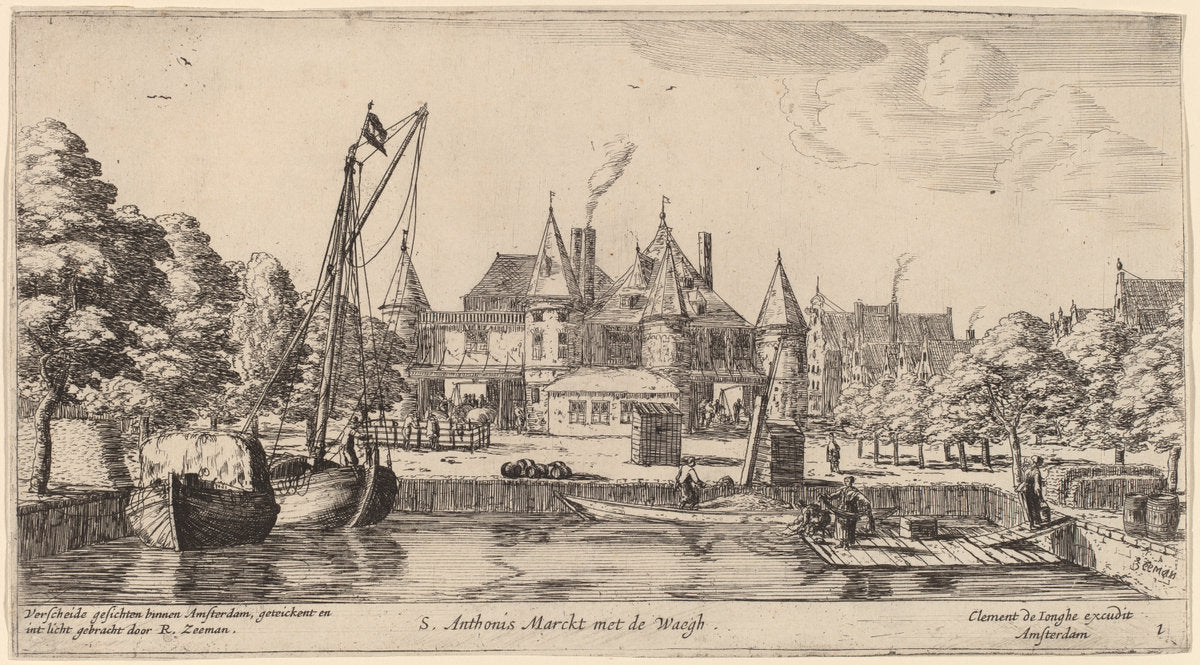 Nieuwmarkt with St. Anthoniswaag (S. Anthoni s Marckt met de Waegh) by Reinier Nooms, called Zeeman (Dutch, 1623 or 1624 - 1664), 16X12"(A3)Poster Print