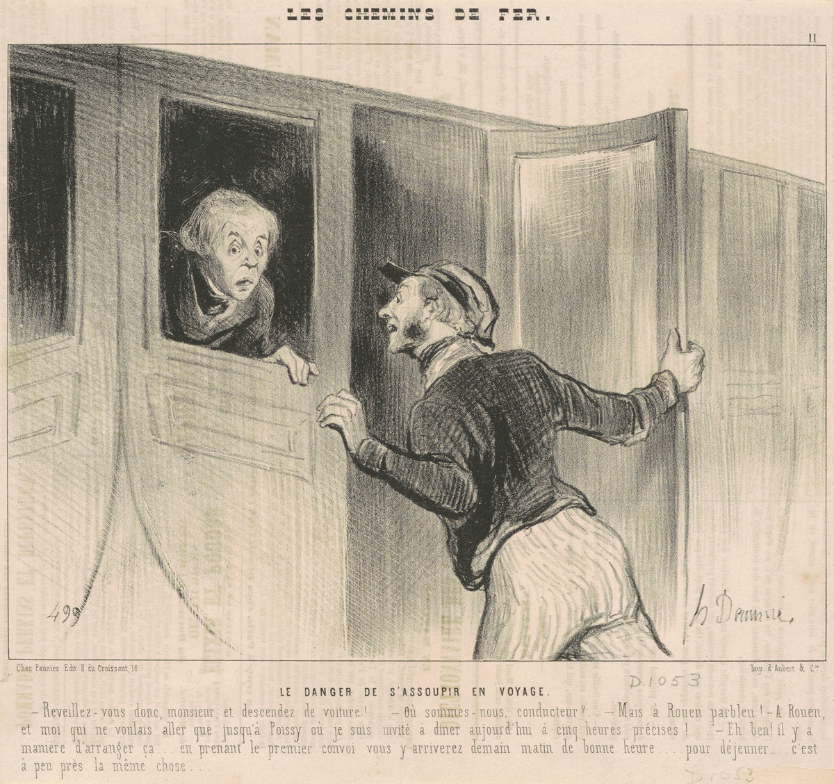 Le danger de s'assoupir en voyage by Honoré Daumier (French, 1808 - 1879), 16X12"(A3)Poster Print