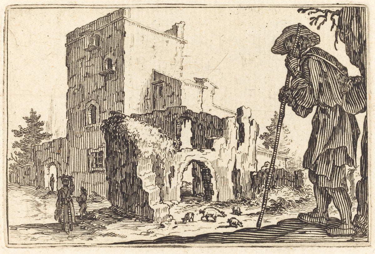 Shepherd and Ruins by Jacques Callot (French, 1592 - 1635), 16X12"(A3)Poster Print