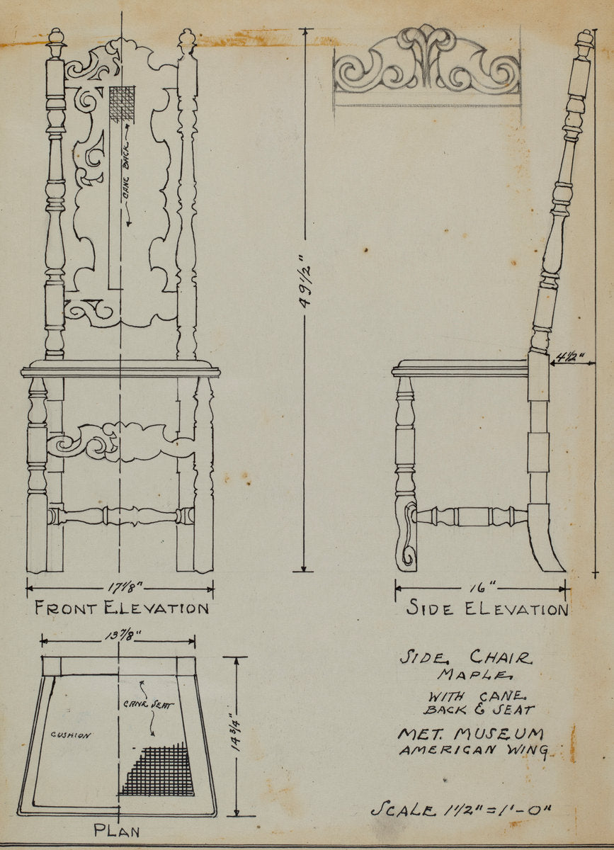 Side Chair, with Cane Back and Seat by Nicholas Gorid (American, active c. 1935), 16X12"(A3)Poster Print