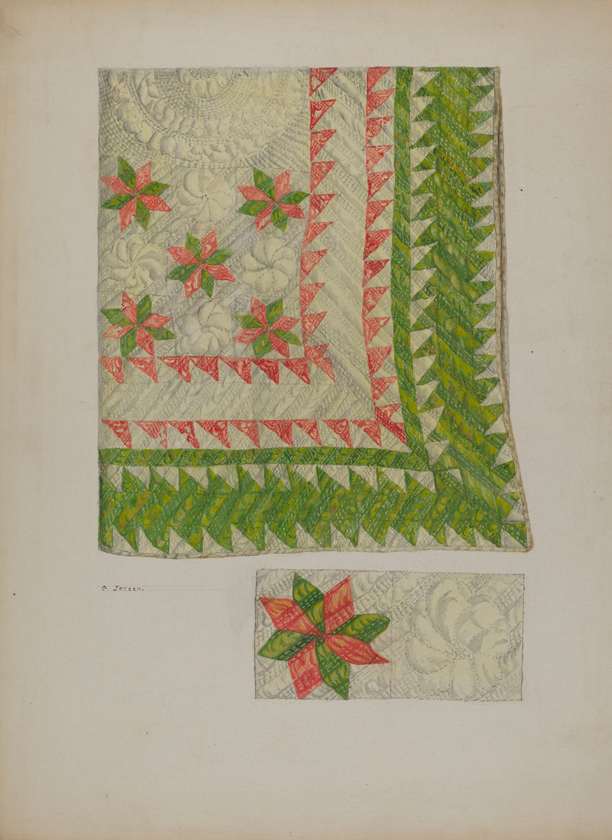 Quilt by Genevieve Jordan (American, active c. 1935), 16X12"(A3)Poster Print