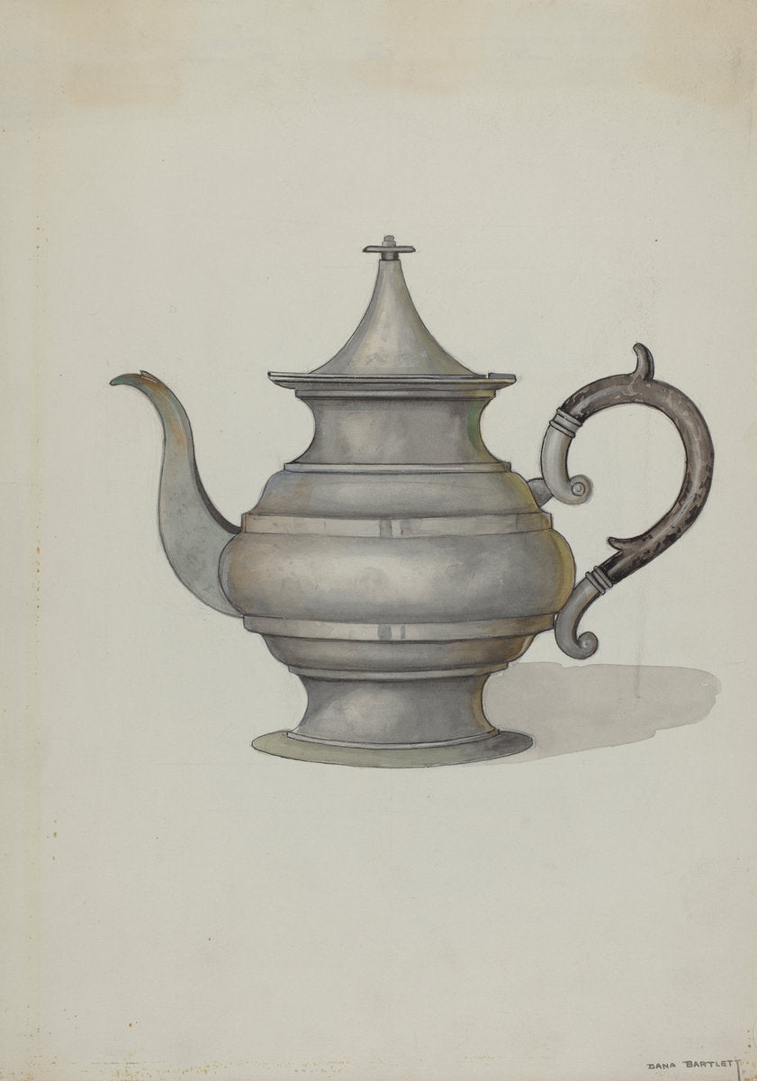Pewter Teapot by Dana Bartlett (American, 1882 - 1957), 16X12"(A3)Poster Print