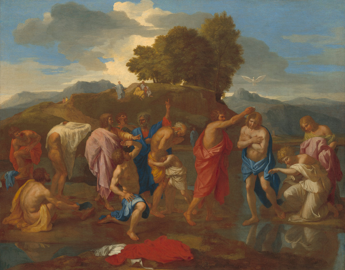 The Baptism of Christ by Nicolas Poussin (French, 1594 - 1665), 16X12"(A3)Poster Print