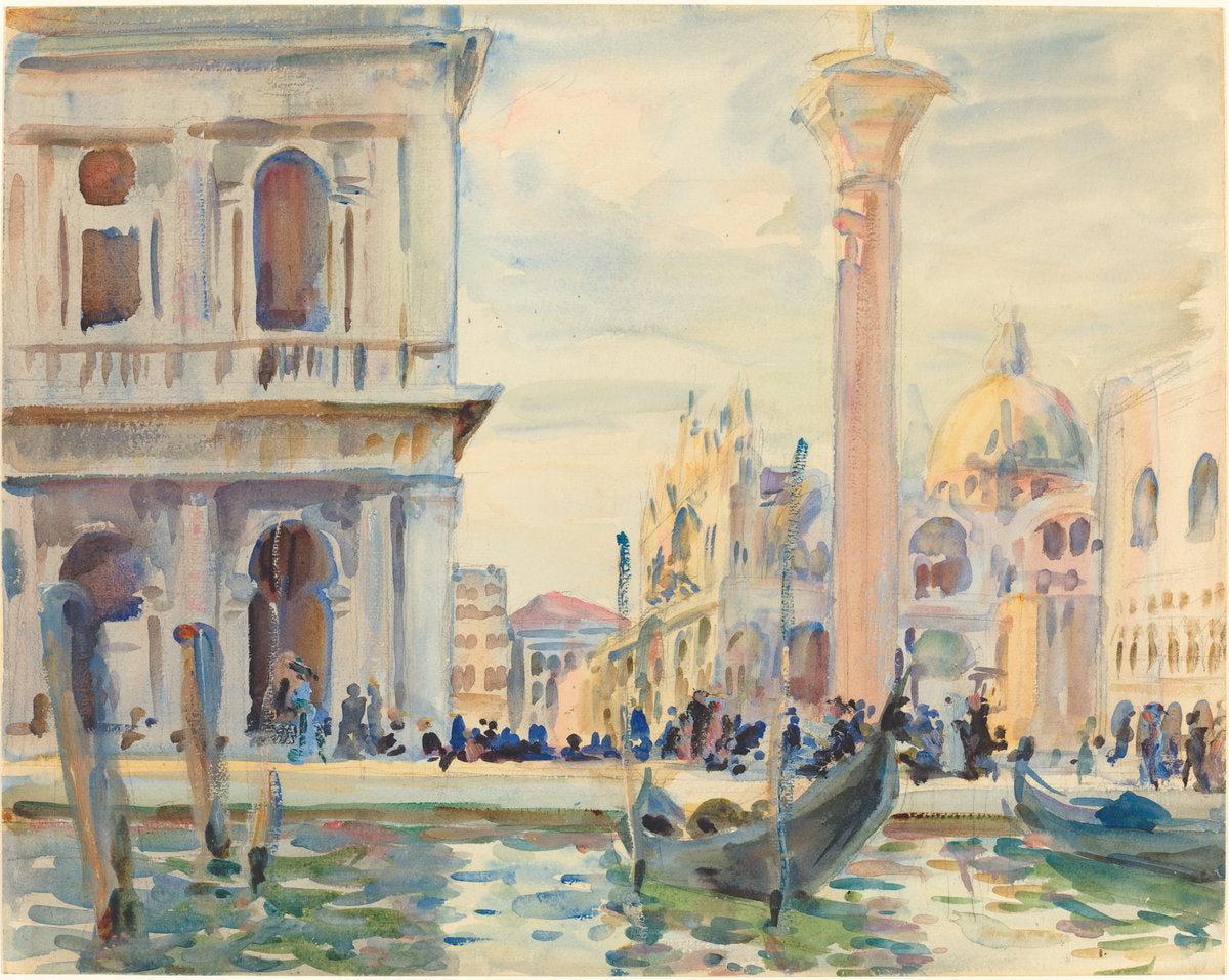 The Piazzetta by Attributed to John Singer Sargent (American, 1856 - 1925), 16X12"(A3)Poster Print