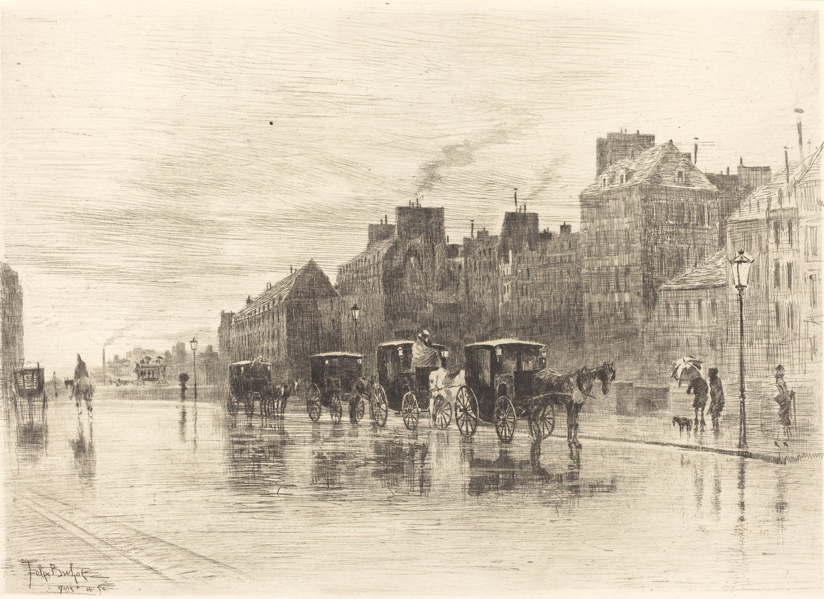 Une Matinée d'hiver au Quai de l'Hôtel-Dieu by Félix-Hilaire Buhot (French, 1847 - 1898), 16X12"(A3)Poster Print