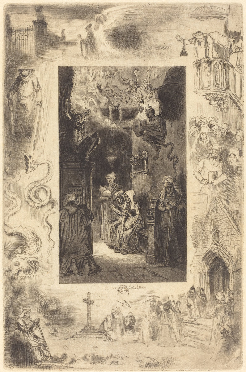 Le Curé de Cucugnan (The Vicar of Cucugnan) by Félix-Hilaire Buhot (French, 1847 - 1898), 16X12"(A3)Poster Print