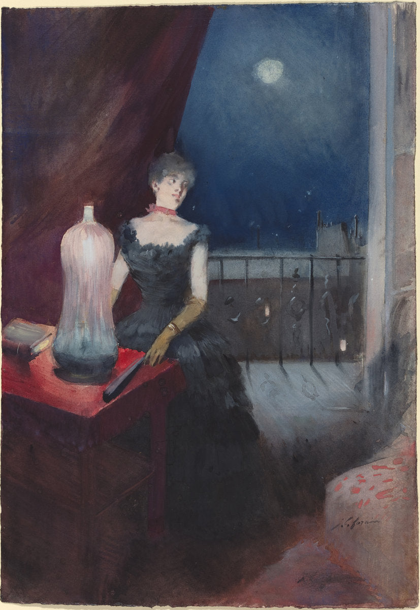 Standing Woman with a Fan by Jean-Louis Forain (French, 1852 - 1931), 16X12"(A3)Poster Print