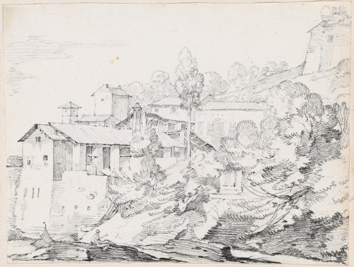 Italian Buildings on a Hillside by Joseph-Marie Vien (French, 1716 - 1809), 16X12"(A3)Poster Print
