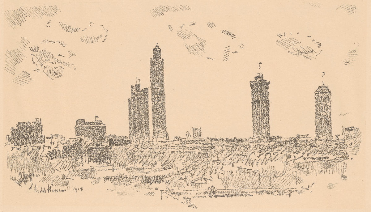 New York Sky Line, Dark Buildings by Childe Hassam (American, 1859 - 1935), 16X12"(A3)Poster Print
