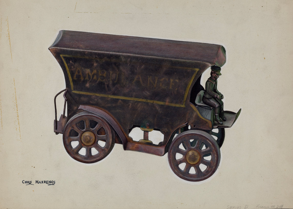 Ambulance Carriage Toy by Chris Makrenos (American, active c. 1935), 16X12"(A3)Poster Print