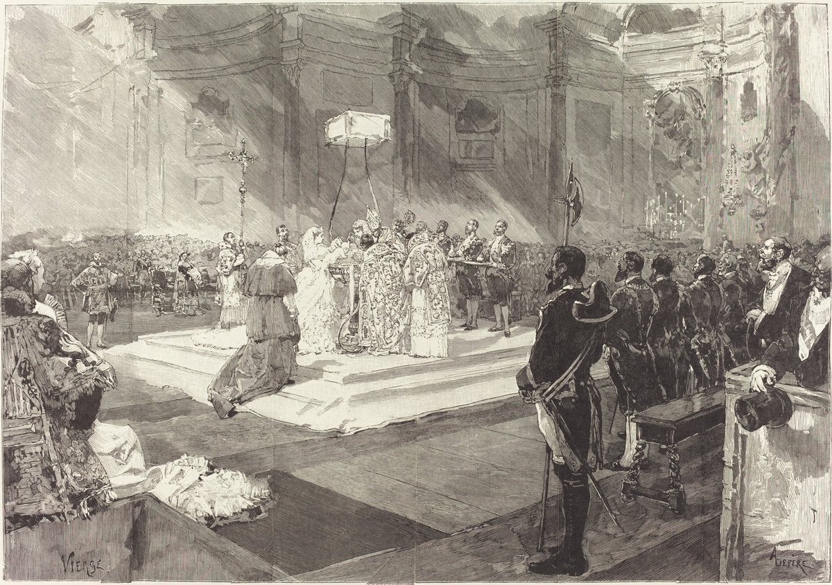Baptême royal à la Cour d'Espagne by Auguste Lepère after Daniel Vierge (French, 1849 - 1918), 16X12"(A3)Poster Print