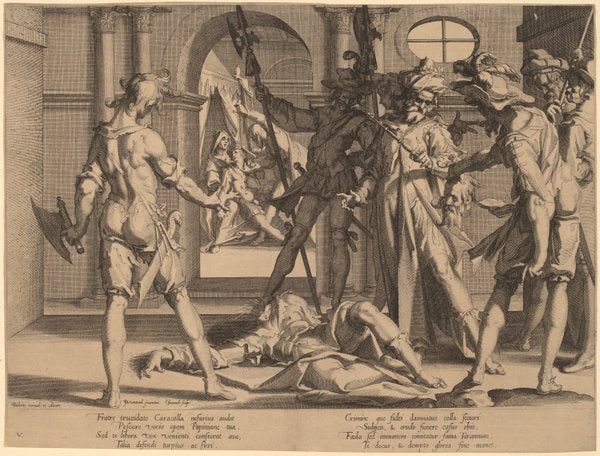 Beheading of the Roman Judge Papinian by Willem Swanenburgh, after Joachim Anthonisz Wtewael (Dutch, 1581/1582 - 1612), 16X12"(A3)Poster Print