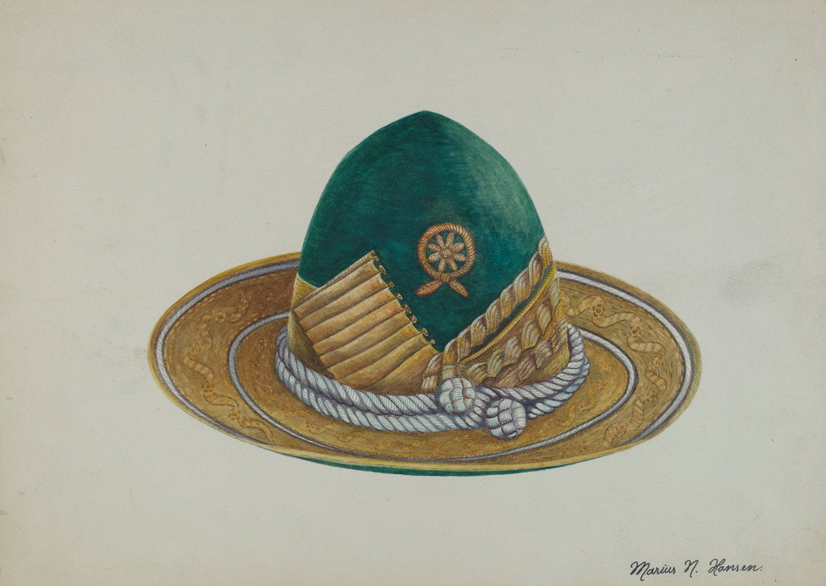 Spanish Southwest: Hat by Marius Hansen (American, active c. 1935), 16X12"(A3)Poster Print