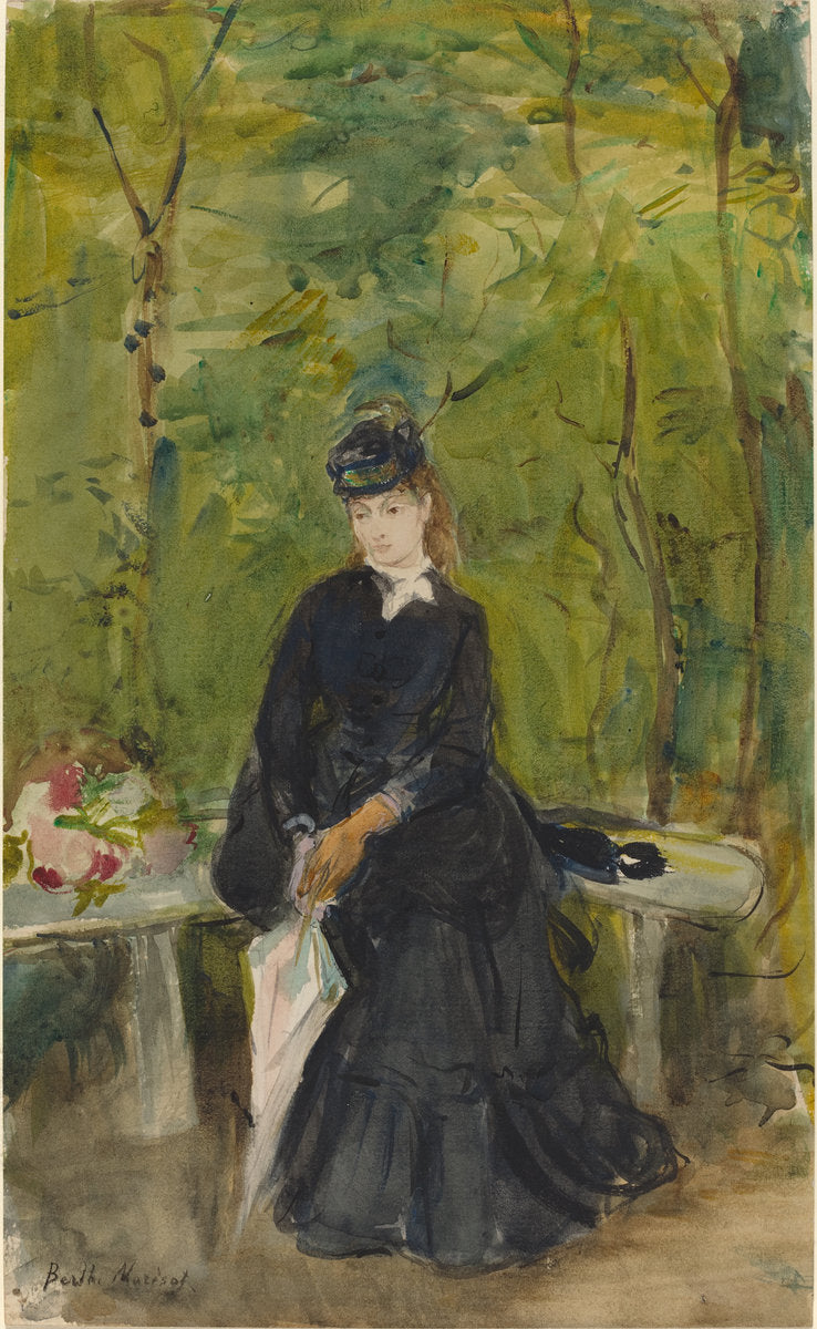 The Artist's Sister Edma Seated in a Park by Berthe Morisot (French, 1841 - 1895), 16X12"(A3)Poster Print
