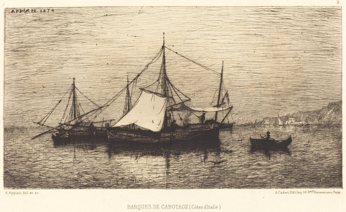 Barques de Cabotage by Adolphe Appian (French, 1818 - 1898), 16X12"(A3)Poster Print