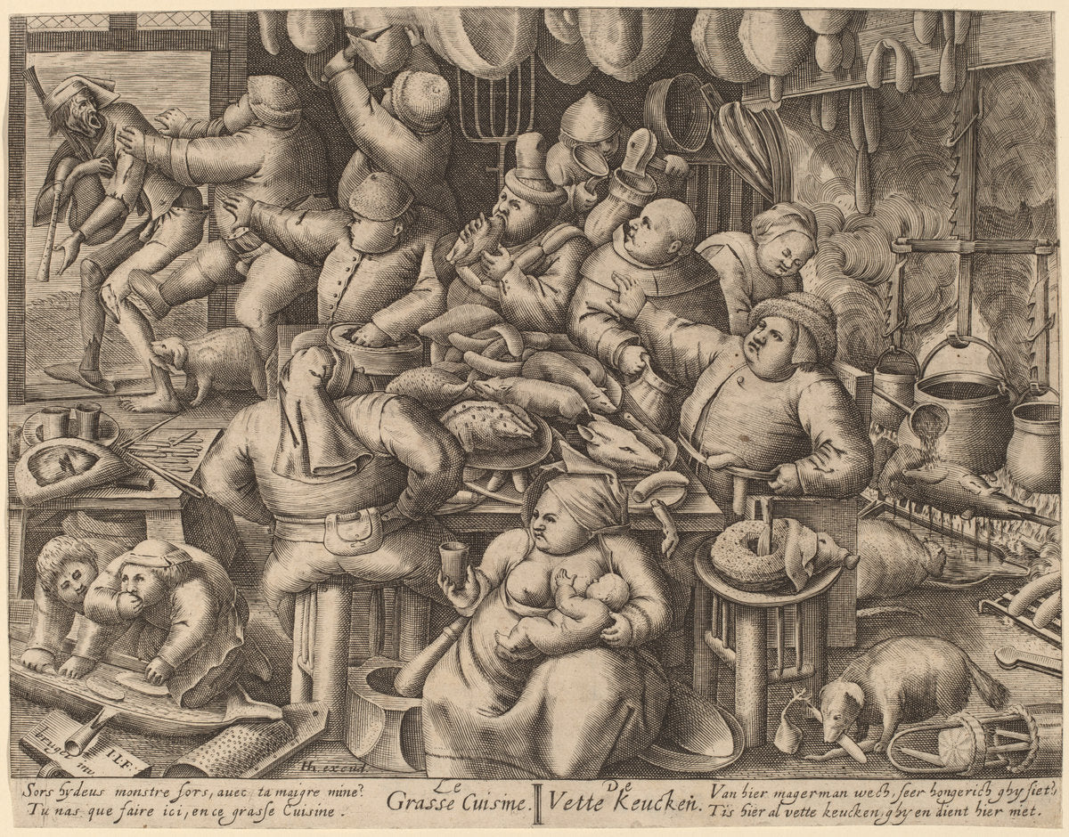 The Fat Kitchen by Hans Liefrinck I after Pieter Bruegel the Elder (Flemish, probably 1518 - 1573), 16X12"(A3)Poster Print
