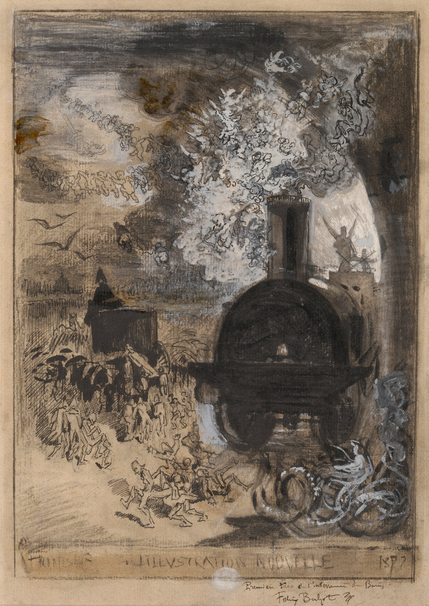 Frontispiece for L'Illustration Nouvelle: The Burial of the Burin by Félix-Hilaire Buhot (French, 1847 - 1898), 16X12"(A3)Poster Print