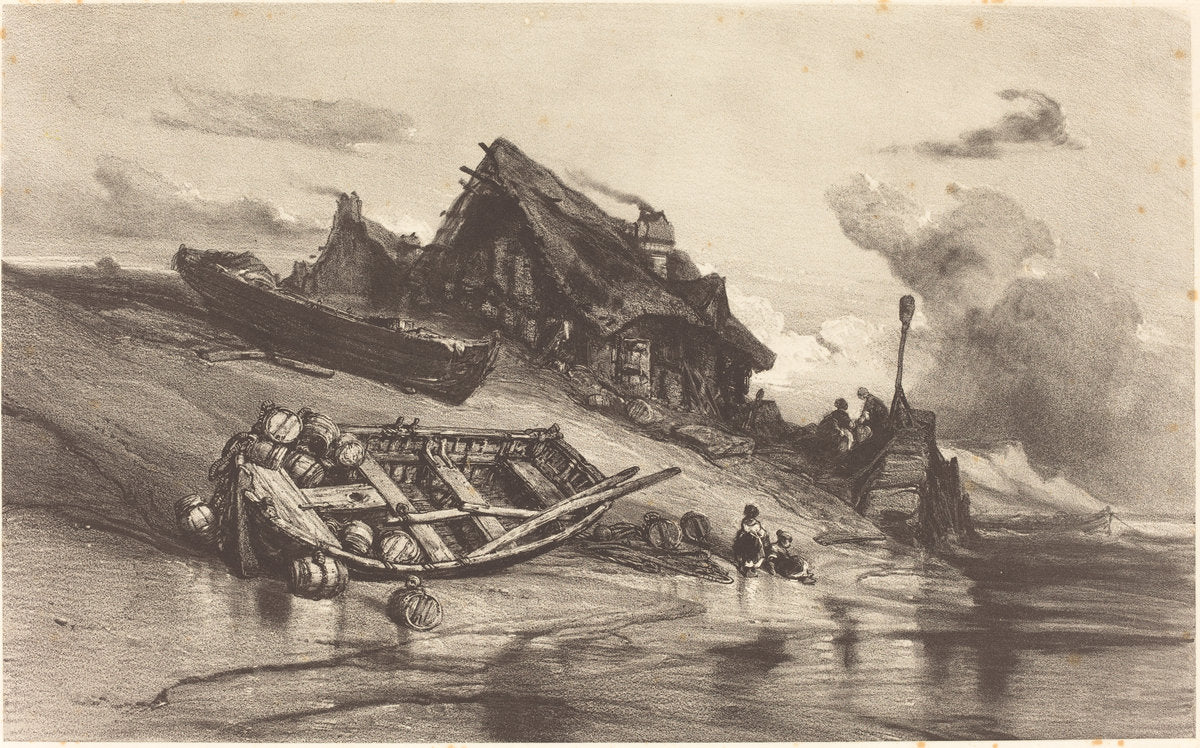 Chaumières de pêcheurs by Eugène Isabey (French, 1803 - 1886), 16X12"(A3)Poster Print