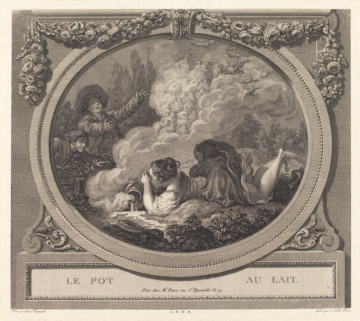 Le pot au lait by Nicolas Ponce after Jean-Honoré Fragonard (French, 1746 - 1831), 16X12"(A3)Poster Print