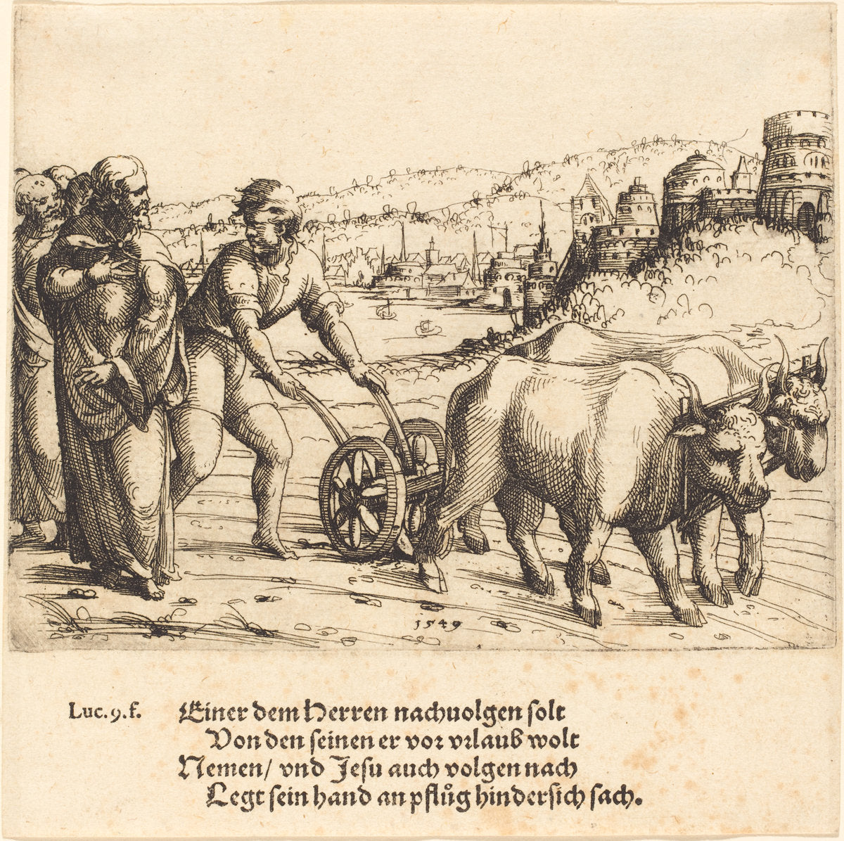 No One Who Puts His Hand on the Plow and Looks Back ia a Follower of Christ by Augustin Hirschvogel (German, 1503 - 1553), 16X12"(A3)Poster Print