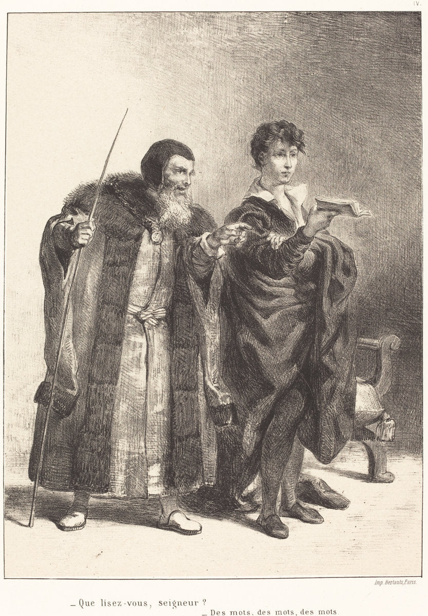 Polonius and Hamlet (Act II, Scene II) by Eugène Delacroix (French, 1798 - 1863), 16X12"(A3)Poster Print