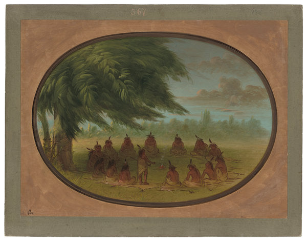 An Indian Council - Sioux by George Catlin (American, 1796 - 1872), 16X12"(A3)Poster Print