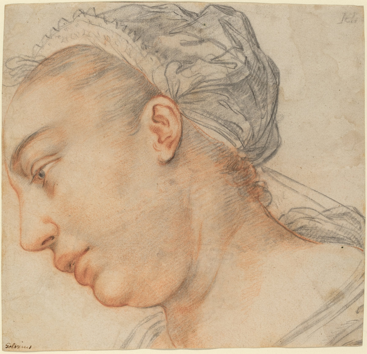 Head of a Young Woman by Hendrik Goltzius (Dutch, 1558 - 1617), 16X12"(A3)Poster Print