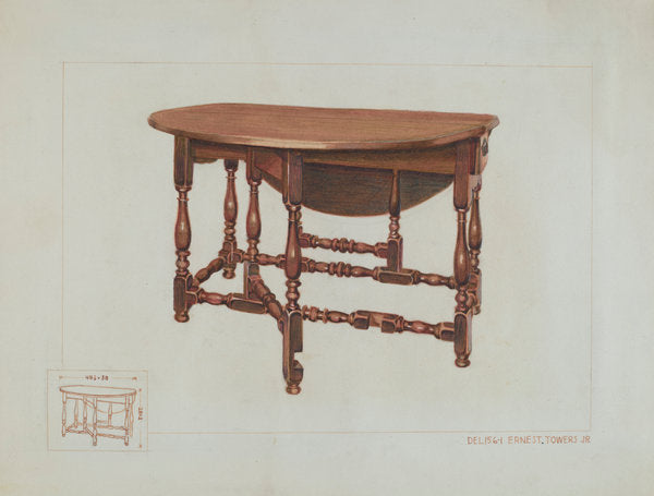 Eight Leg Table with Drawer by Ernest A. Towers, Jr. (American, active c. 1935), 16X12"(A3)Poster Print