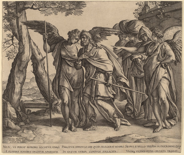 Lot and His Daughters Leaving Sodom by Hendrik Goltzius after Anthonie van Blocklandt (Dutch, 1558 - 1617), 16X12"(A3)Poster Print