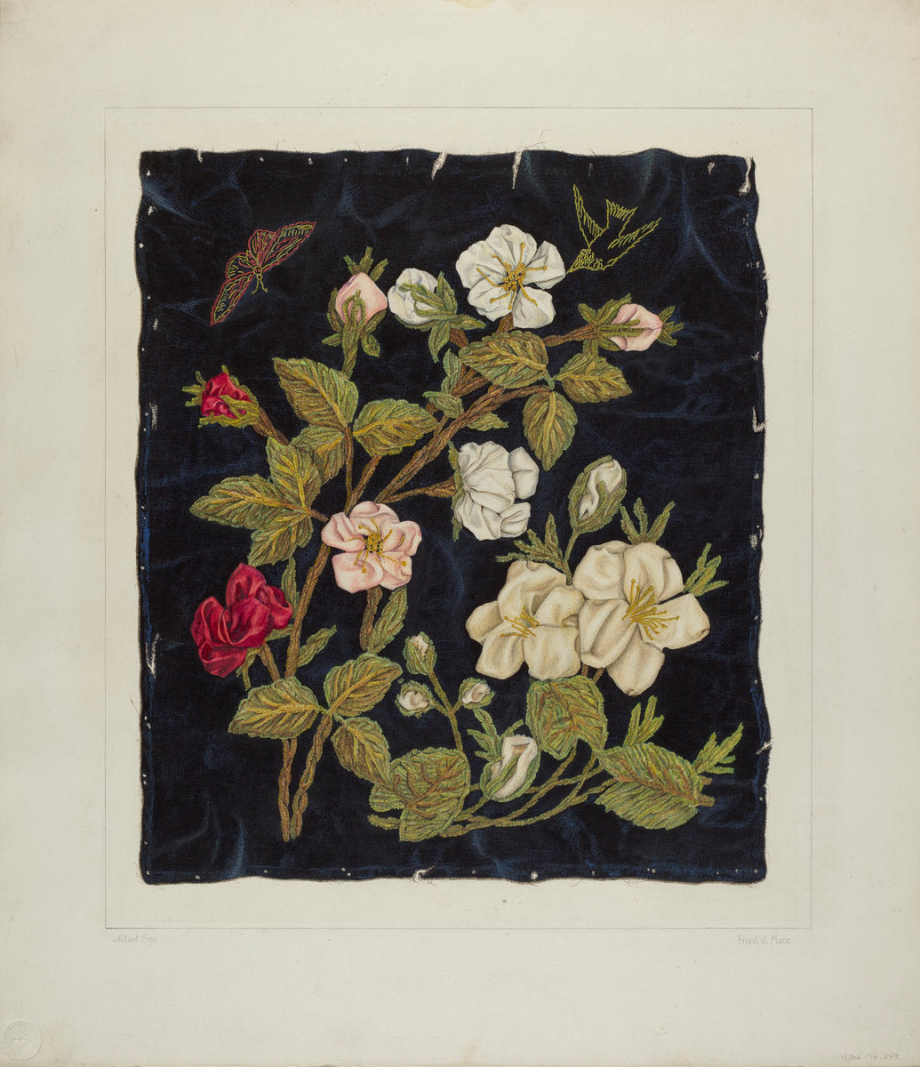 Handmade Flowers on Black by Frank J. Mace (American, active c. 1935), 16X12"(A3)Poster Print