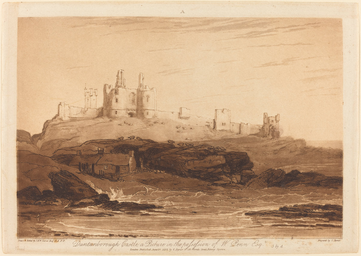 Dunstanborough Castle by Joseph Mallord William Turner and Charles Turner (British, 1773 - 1857), 16X12"(A3)Poster Print