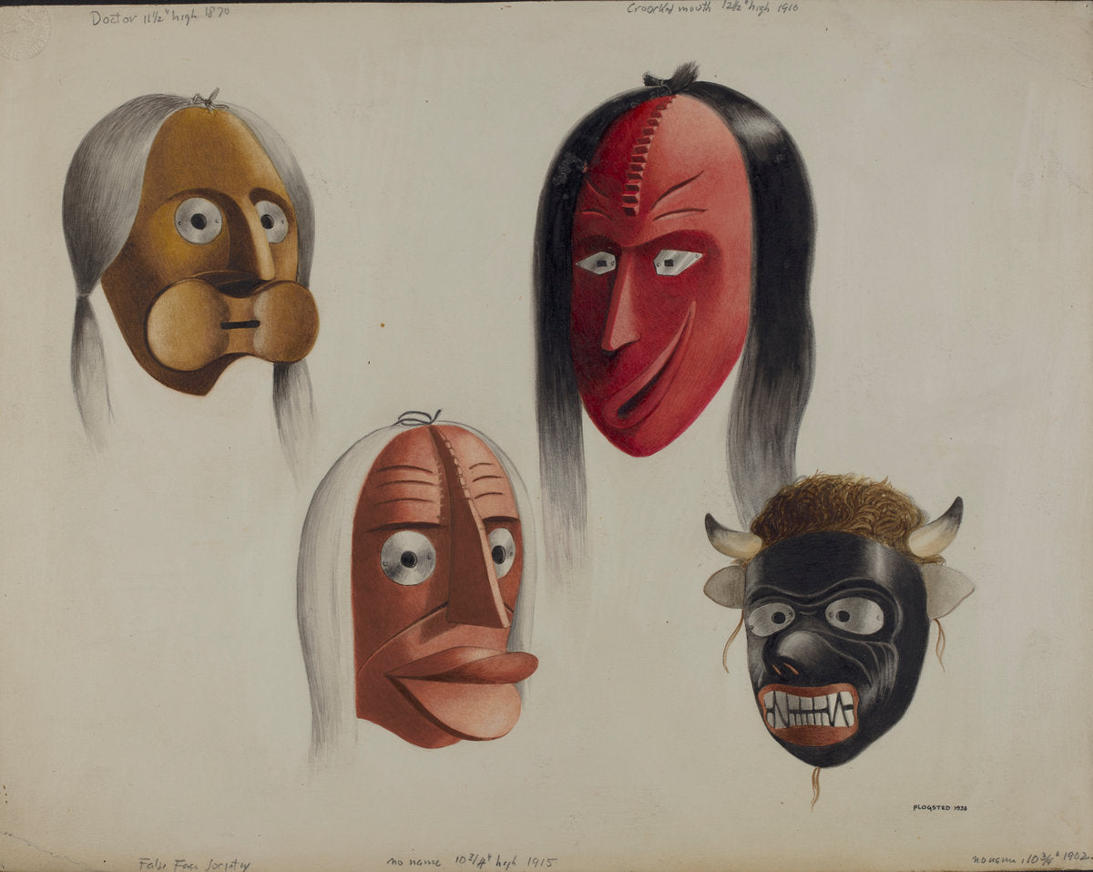 Masks by Louis Plogsted (American, active c. 1935), 16X12"(A3)Poster Print