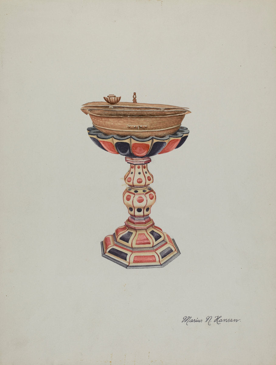 Baptismal Font & Stand by Marius Hansen (American, active c. 1935), 16X12"(A3)Poster Print
