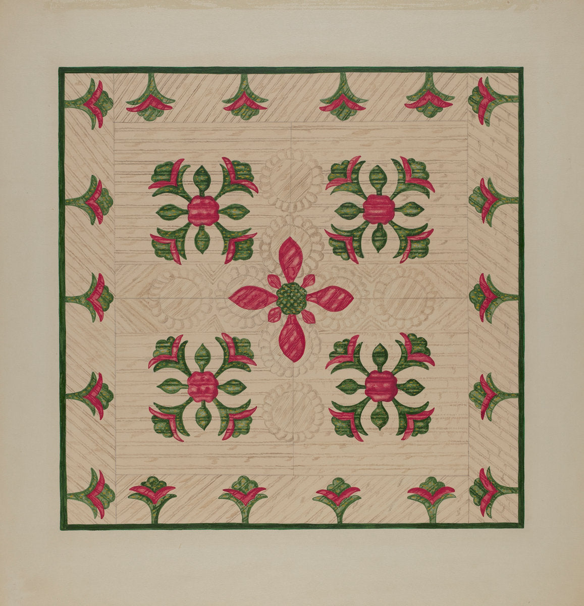 Applique Quilt by Florence Hastings (American, active c. 1935), 16X12"(A3)Poster Print