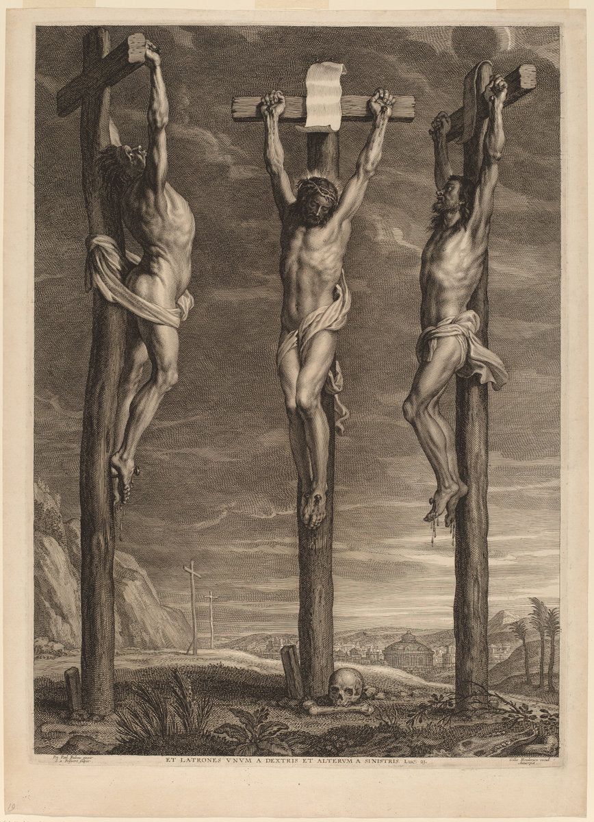 Christ Crucified between Two Thieves by Schelte Adams Bolswert after Sir Peter Paul Rubens (Flemish, 1586 - 1659), 16X12"(A3)Poster Print