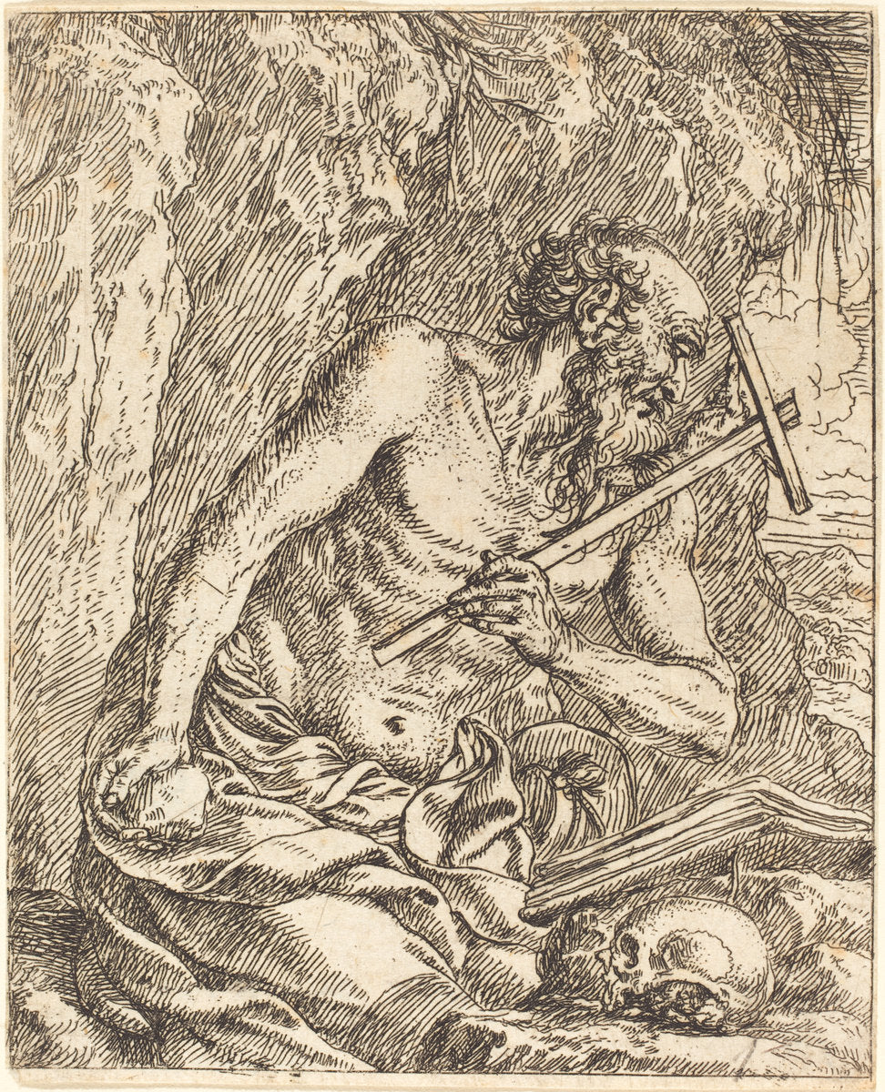 Saint Jerome Penitent by Jonas Umbach (German, c. 1624 - 1693), 16X12"(A3)Poster Print