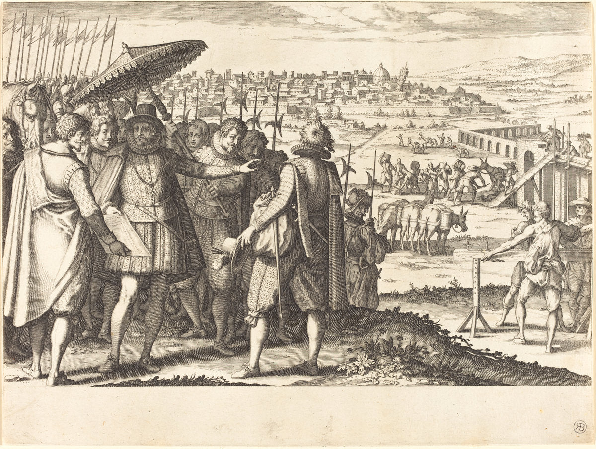 Restoration of the Aqueduct at Pisa by Jacques Callot (French, 1592 - 1635), 16X12"(A3)Poster Print