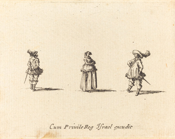 Lady with Arms Folded, and Two Gentlemen by Jacques Callot (French, 1592 - 1635), 16X12"(A3)Poster Print