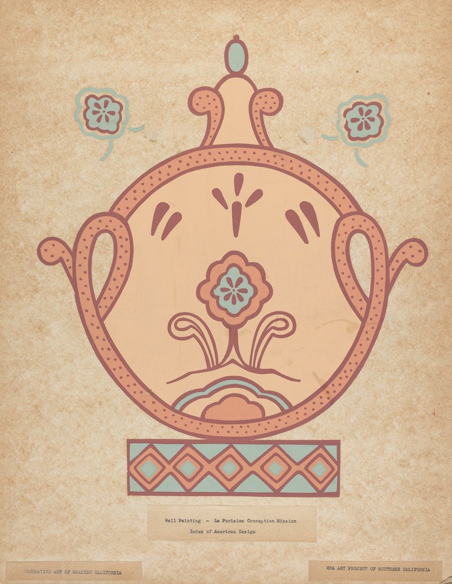 1935/1942 by American 20th Century (La Purisima Concepcion Mission Wall Painting from the Portfolio "Decorative Art of Spanish California"), 16X12"(A3)Poster Print