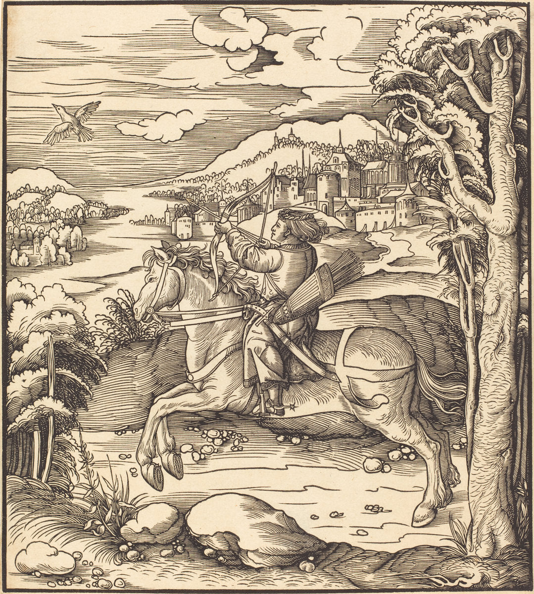 The Prince at the Bird-Catching by Leonhard Beck (German, c. 1480 - 1542), 16X12"(A3)Poster Print