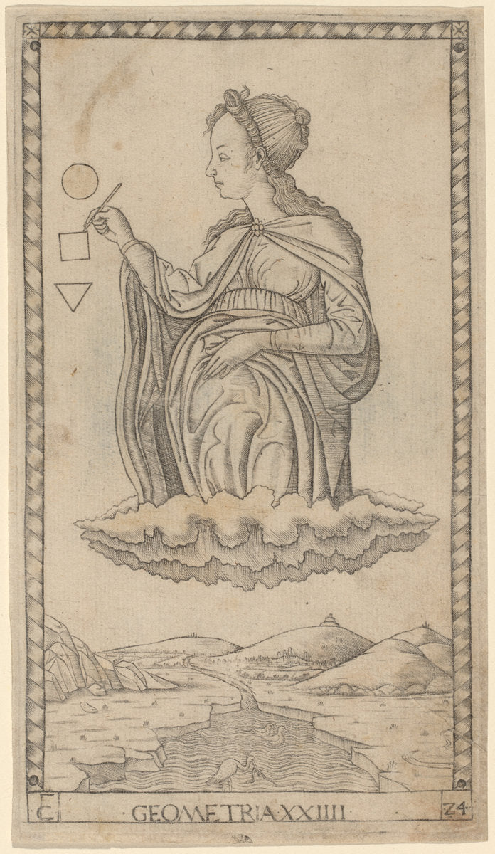 Geometria (Geometry) by Master of the E-Series Tarocchi (Italian, active c. 1465), 16X12"(A3)Poster Print