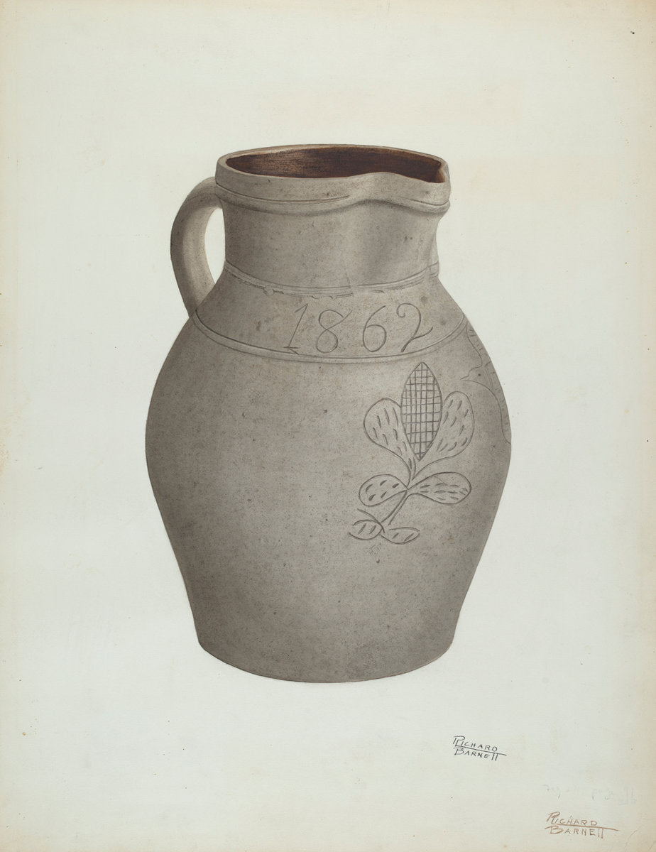 Stoneware Pitcher by Richard Barnett (American, active c. 1935), 16X12"(A3)Poster Print