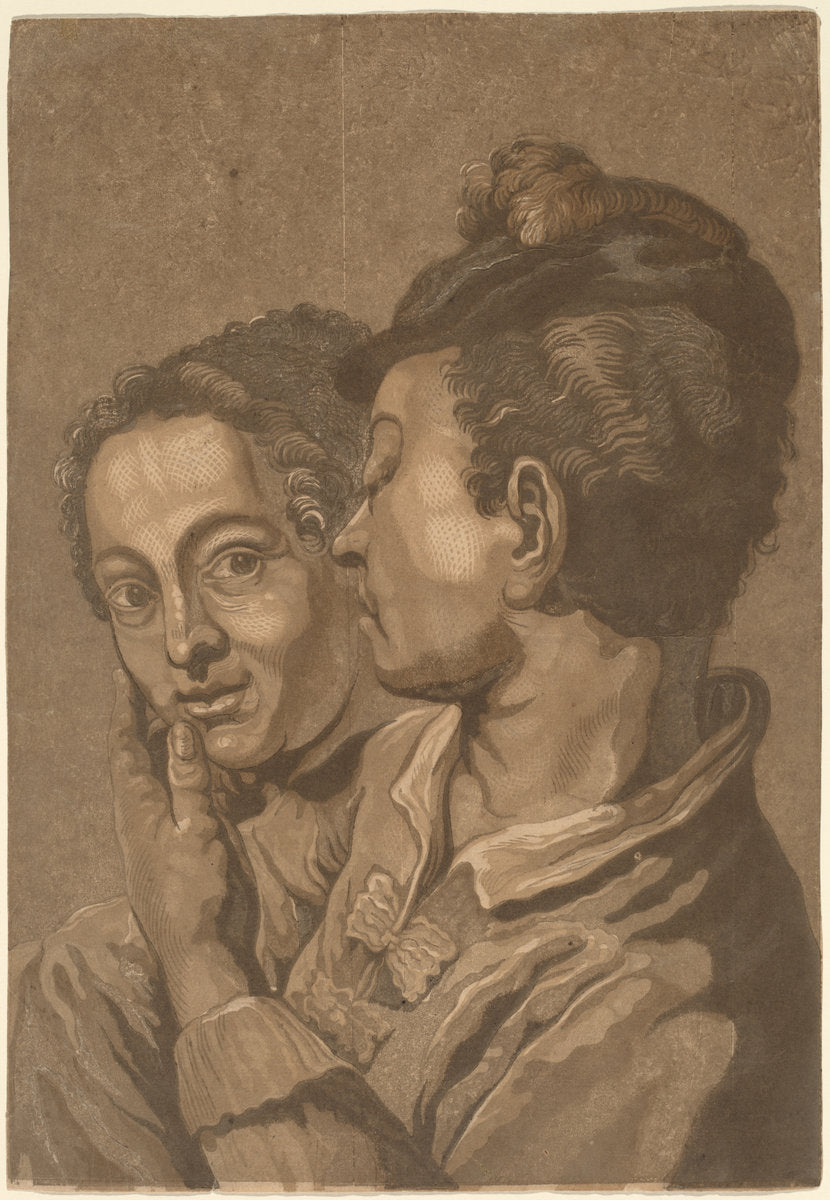 Two Lovers by attributed to John Baptist Jackson, probably after Giovanni Battista Piazzetta (English, 1701 - c. 1780), 16X12"(A3)Poster Print
