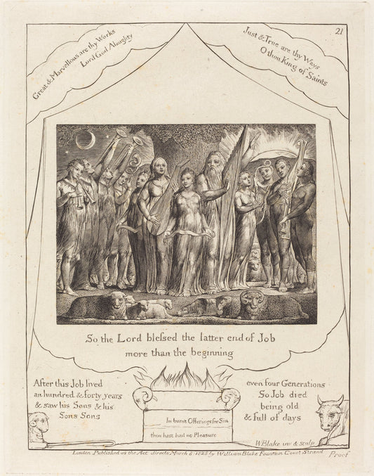 Job and His Wife Restored to Prosperity by William Blake (British, 1757 - 1827), 16X12"(A3)Poster Print